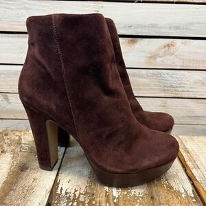 Vince Camuto Brown Suede Platform Booties Chunky Heel Ankle Boots 6.5